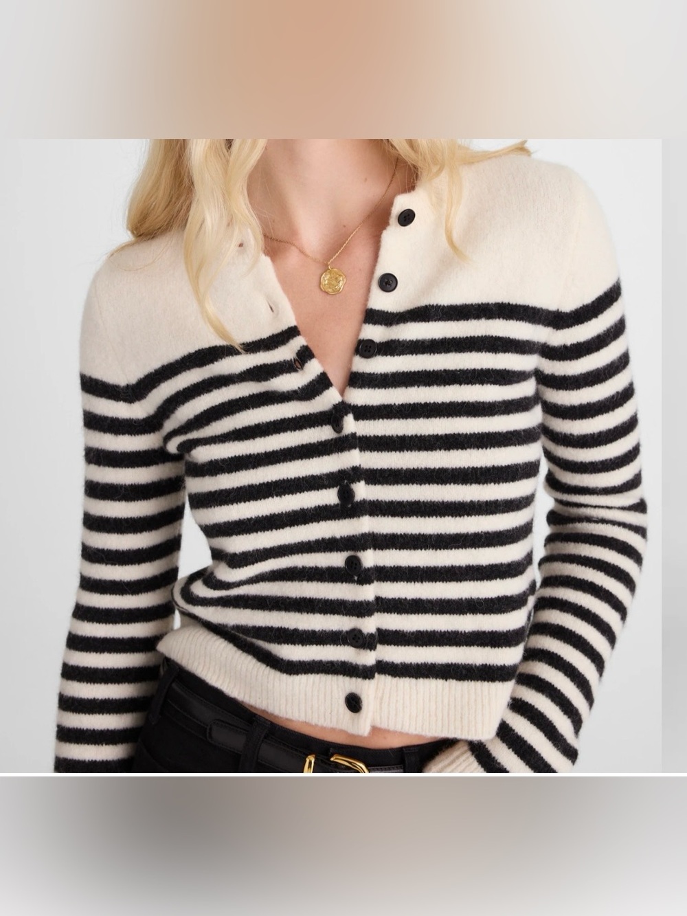 New Madewell Cloudsoft Shrunken Cardigan NY531 Black Cream Wool Alpaca Size L